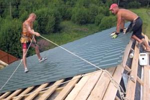 Чтобы поднять профнастил на крышу, Вам понадобятся помощники